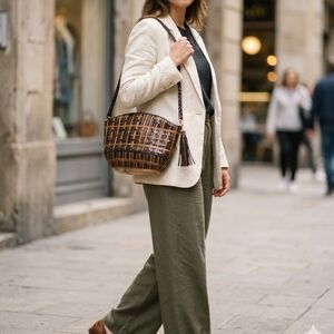 Sharif Woven Crossbody Bag in Black and Brown